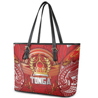Tonga King's Birthday Leather Tote Bag Gold Royal Crown Tribal Patterns DT05 - Polynesian Pride