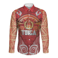 Tonga King's Birthday Long Sleeve Button Shirt Gold Royal Crown Tribal Patterns DT05 Unisex Red - Polynesian Pride