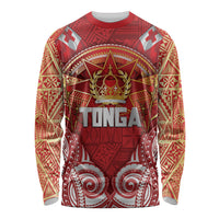 Tonga King's Birthday Long Sleeve Shirt Gold Royal Crown Tribal Patterns DT05 Unisex Red - Polynesian Pride