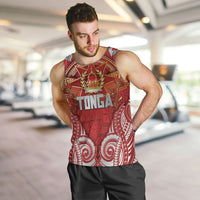 Tonga King's Birthday Men Tank Top Gold Royal Crown Tribal Patterns DT05 Red - Polynesian Pride