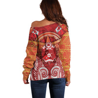 Tonga King's Birthday Off Shoulder Sweater Gold Royal Crown Tribal Patterns DT05 - Polynesian Pride