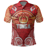 Tonga King's Birthday Polo Shirt Gold Royal Crown Tribal Patterns DT05 Red - Polynesian Pride