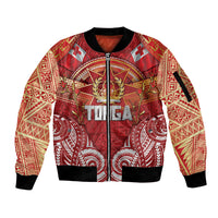 Tonga King's Birthday Sleeve Zip Bomber Jacket Gold Royal Crown Tribal Patterns DT05 Unisex Red - Polynesian Pride