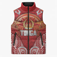 Tonga King's Birthday Sleeveless Puffer Jacket Gold Royal Crown Tribal Patterns DT05 Unisex Red - Polynesian Pride