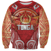 Tonga King's Birthday Sweatshirt Gold Royal Crown Tribal Patterns DT05 Unisex Red - Polynesian Pride