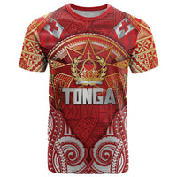 Tonga King's Birthday T Shirt Gold Royal Crown Tribal Patterns DT05 Red - Polynesian Pride
