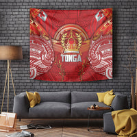 Tonga King's Birthday Tapestry Gold Royal Crown Tribal Patterns DT05 Red - Polynesian Pride