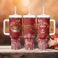 Tonga King's Birthday Tumbler With Handle Gold Royal Crown Tribal Patterns DT05 - Polynesian Pride