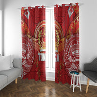 Tonga King's Birthday Window Curtain Gold Royal Crown Tribal Patterns DT05 With Grommets Red - Polynesian Pride