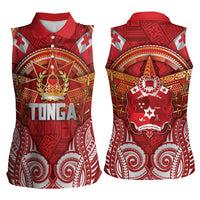 Tonga King's Birthday Women Sleeveless Polo Shirt Gold Royal Crown Tribal Patterns DT05 - Polynesian Pride