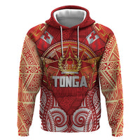 Tonga King's Birthday Zip Hoodie Gold Royal Crown Tribal Patterns DT05 Pullover Hoodie Red - Polynesian Pride
