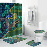 Solomon Islands Independence Day Bathroom Set Crocodile Hibiscus Tribal Pattern