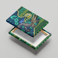 Solomon Islands Independence Day Canvas Wall Art Crocodile Hibiscus Tribal Pattern