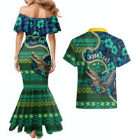 Personalised Solomon Islands Independence Day Couples Matching Mermaid Dress and Hawaiian Shirt Crocodile Hibiscus Tribal Pattern DT05 - Polynesian Pride