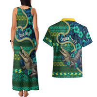 Personalised Solomon Islands Independence Day Couples Matching Tank Maxi Dress and Hawaiian Shirt Crocodile Hibiscus Tribal Pattern DT05 - Polynesian Pride