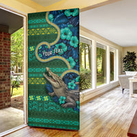 Personalised Solomon Islands Independence Day Door Cover Crocodile Hibiscus Tribal Pattern