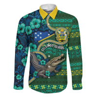 Personalised Solomon Islands Independence Day Family Matching Long Sleeve Bodycon Dress and Hawaiian Shirt Crocodile Hibiscus Tribal Pattern DT05 Daughter's Dress Green - Polynesian Pride