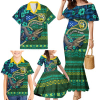 Personalised Solomon Islands Independence Day Family Matching Mermaid Dress and Hawaiian Shirt Crocodile Hibiscus Tribal Pattern DT05 - Polynesian Pride