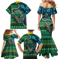 Personalised Solomon Islands Independence Day Family Matching Mermaid Dress and Hawaiian Shirt Crocodile Hibiscus Tribal Pattern DT05 Mom's Dress Green - Polynesian Pride