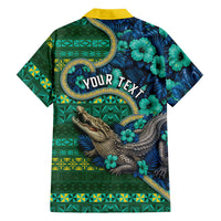 Personalised Solomon Islands Independence Day Family Matching Mermaid Dress and Hawaiian Shirt Crocodile Hibiscus Tribal Pattern DT05 Dad's Shirt - Long Sleeve Green - Polynesian Pride