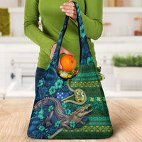 Solomon Islands Independence Day Grocery Bag Crocodile Hibiscus Tribal Pattern