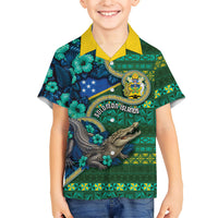 Personalised Solomon Islands Independence Day Kid Hawaiian Shirt Crocodile Hibiscus Tribal Pattern DT05 Kid Green - Polynesian Pride
