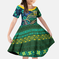 Personalised Solomon Islands Independence Day Kid Short Sleeve Dress Crocodile Hibiscus Tribal Pattern DT05 KID Green - Polynesian Pride