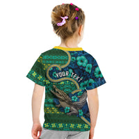 Personalised Solomon Islands Independence Day Kid T Shirt Crocodile Hibiscus Tribal Pattern