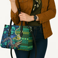 Solomon Islands Independence Day Leather Bag Crocodile Hibiscus Tribal Pattern