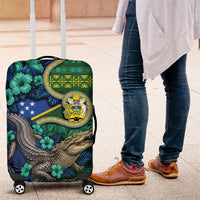 Solomon Islands Independence Day Luggage Cover Crocodile Hibiscus Tribal Pattern