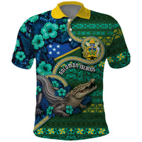Personalised Solomon Islands Independence Day Polo Shirt Crocodile Hibiscus Tribal Pattern DT05 Green - Polynesian Pride