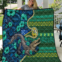 Solomon Islands Independence Day Quilt Crocodile Hibiscus Tribal Pattern