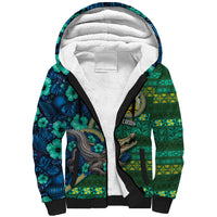 Personalised Solomon Islands Independence Day Sherpa Hoodie Crocodile Hibiscus Tribal Pattern