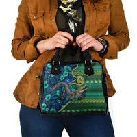 Solomon Islands Independence Day Shoulder Handbag Crocodile Hibiscus Tribal Pattern