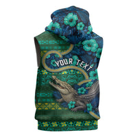 Personalised Solomon Islands Independence Day Sleeveless Hoodie Crocodile Hibiscus Tribal Pattern
