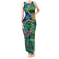 Personalised Solomon Islands Independence Day Tank Maxi Dress Crocodile Hibiscus Tribal Pattern DT05 Women Green - Polynesian Pride