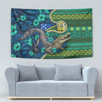 Solomon Islands Independence Day Tapestry Crocodile Hibiscus Tribal Pattern