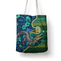 Solomon Islands Independence Day Tote Bag Crocodile Hibiscus Tribal Pattern