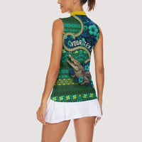 Personalised Solomon Islands Independence Day Women Sleeveless Polo Shirt Crocodile Hibiscus Tribal Pattern