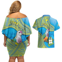 Personalised Palau Biib Bird Couples Matching Off Shoulder Short Dress and Hawaiian Shirt Rur Flower And Rock Islands Patterns DT05 - Polynesian Pride