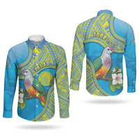 Personalised Palau Biib Bird Couples Matching Short Sleeve Bodycon Dress and Long Sleeve Button Shirt Rur Flower And Rock Islands Patterns DT05 - Polynesian Pride