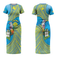 Personalised Palau Biib Bird Couples Matching Short Sleeve Bodycon Dress and Long Sleeve Button Shirt Rur Flower And Rock Islands Patterns DT05 - Polynesian Pride