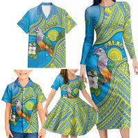 Personalised Palau Biib Bird Family Matching Long Sleeve Bodycon Dress and Hawaiian Shirt Rur Flower And Rock Islands Patterns DT05 - Polynesian Pride
