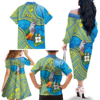 Personalised Palau Biib Bird Family Matching Off The Shoulder Long Sleeve Dress and Hawaiian Shirt Rur Flower And Rock Islands Patterns