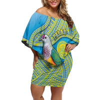 Personalised Palau Biib Bird Family Matching Off Shoulder Short Dress and Hawaiian Shirt Rur Flower And Rock Islands Patterns