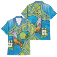 Personalised Palau Biib Bird Family Matching Summer Maxi Dress and Hawaiian Shirt Rur Flower And Rock Islands Patterns DT05 Dad's Shirt - Short Sleeve Blue - Polynesian Pride