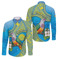 Personalised Palau Biib Bird Family Matching Summer Maxi Dress and Hawaiian Shirt Rur Flower And Rock Islands Patterns DT05 Dad's Shirt - Long Sleeve Blue - Polynesian Pride