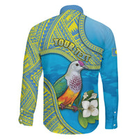 Personalised Palau Biib Bird Family Matching Tank Maxi Dress and Hawaiian Shirt Rur Flower And Rock Islands Patterns DT05 Son's Shirt Blue - Polynesian Pride