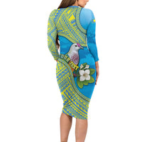 Personalised Palau Biib Bird Long Sleeve Bodycon Dress Rur Flower And Rock Islands Patterns DT05 - Polynesian Pride