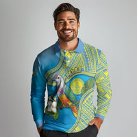 Personalised Palau Biib Bird Long Sleeve Polo Shirt Rur Flower And Rock Islands Patterns